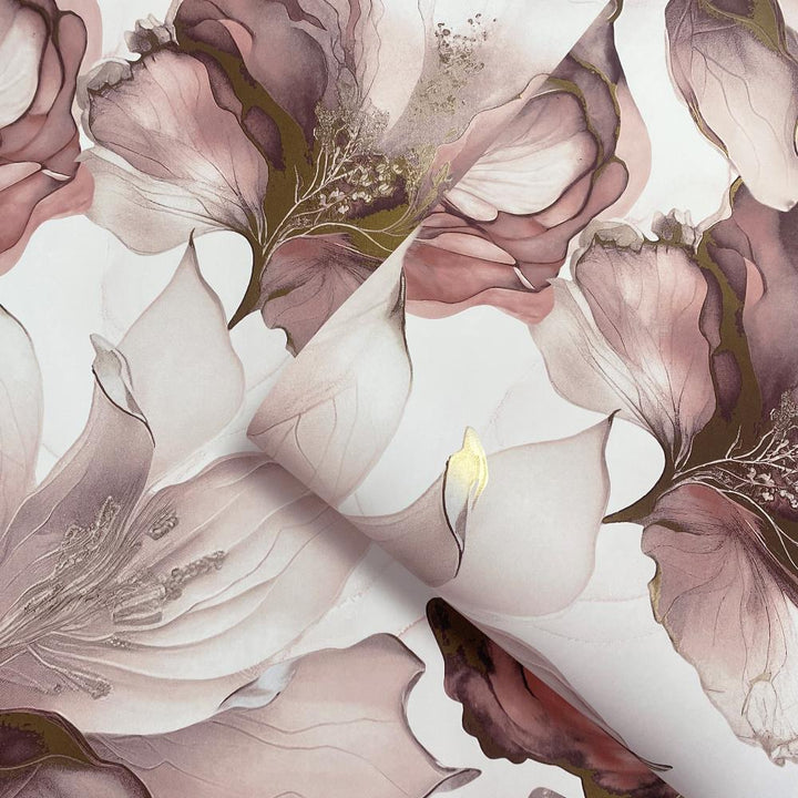 - Muriva Elysian Floral Pink Metallic Wallpaper - 212504 - Decor Warehouse