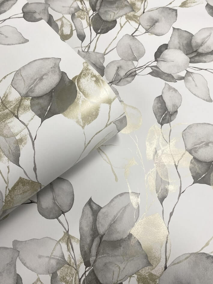 - Muriva Eucalyptus Natural Metallic Gold Wallpaper - 210503 - Decor Warehouse
