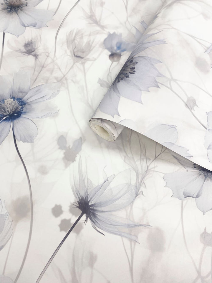 - Muriva Lissa Flower Blue Metallic Wallpaper - 215502 - Decor Warehouse