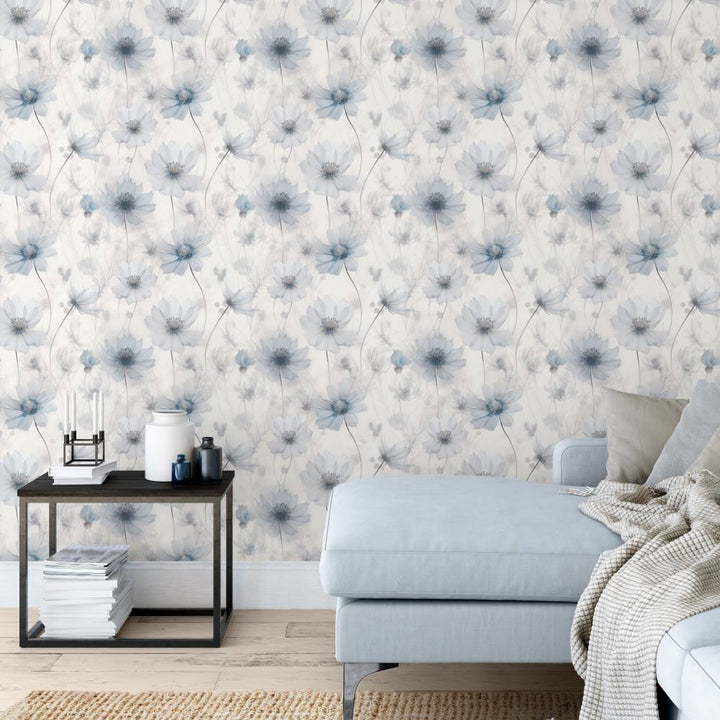 - Muriva Lissa Flower Blue Metallic Wallpaper - 215502 - Decor Warehouse