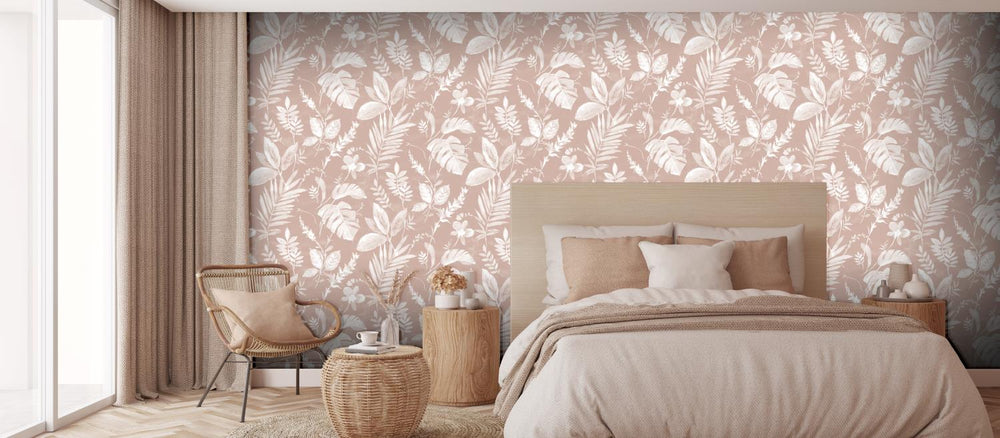 - Muriva Tane Leaf Blush Wallpaper - 98903 - Decor Warehouse