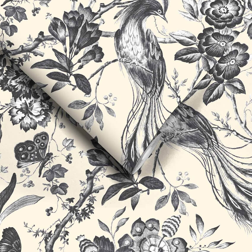 - Plumage Charcoal / Cream Wallpaper - WM - 368 - 01 - Decor Warehouse