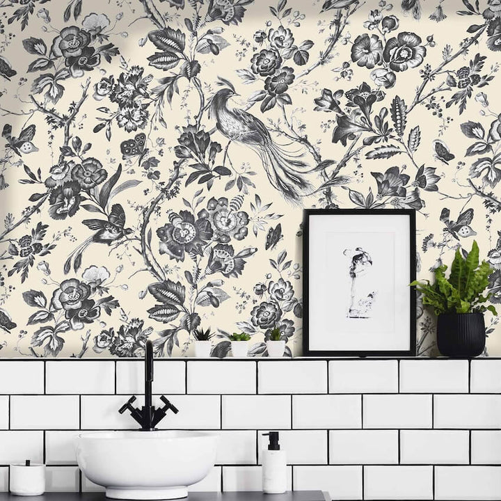 - Plumage Charcoal / Cream Wallpaper - WM - 368 - 01 - Decor Warehouse