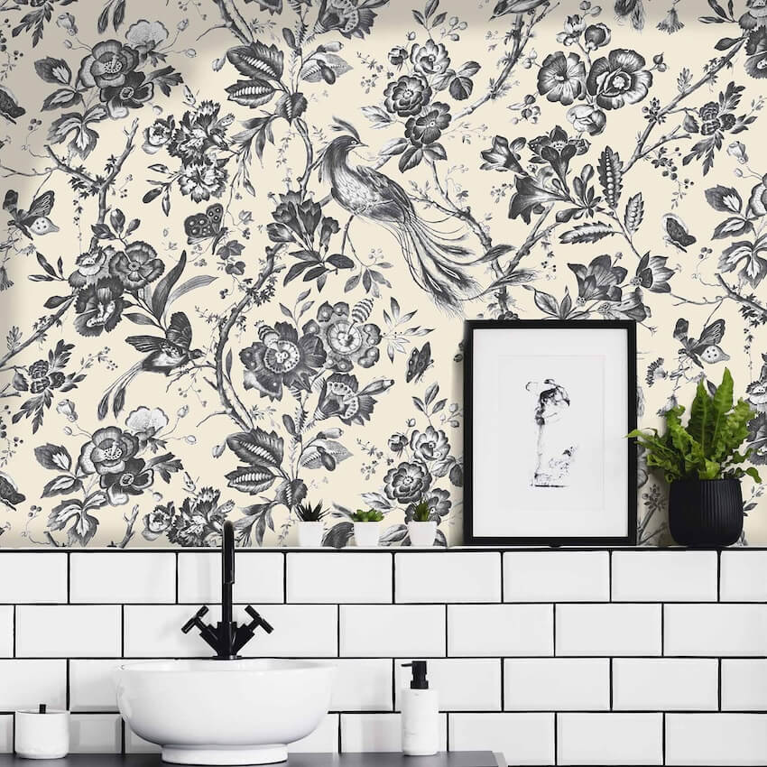 - Plumage Charcoal / Cream Wallpaper - WM - 368 - 01 - Decor Warehouse