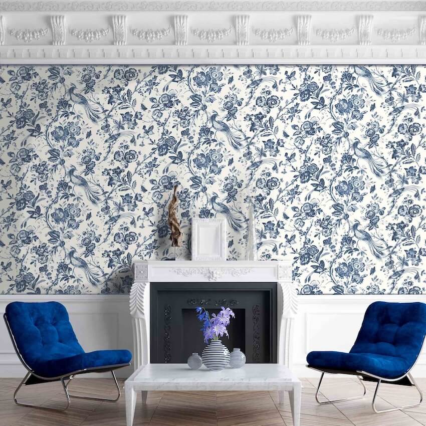- Plumage Porcelain Blue Wallpaper - WM - 368 - 02 - Decor Warehouse