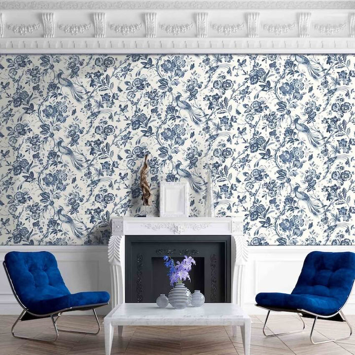 - Plumage Porcelain Blue Wallpaper - WM - 368 - 02 - Decor Warehouse