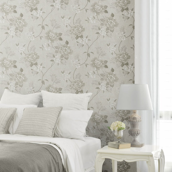 - Rosalind Cream Floral Rose Wallpaper - 173505 - Decor Warehouse