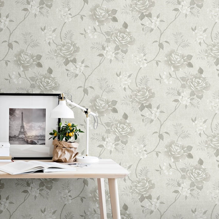 - Rosalind Cream Floral Rose Wallpaper - 173505 - Decor Warehouse