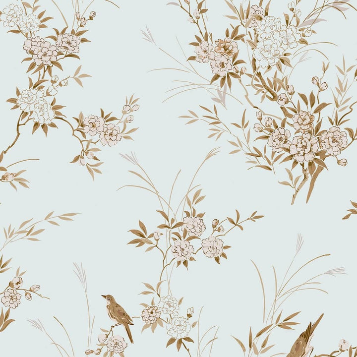 - Shabby Chic by Rachel Ashwell Bird Chinoiserie Blue Gold Wallpaper - 125121 - Decor Warehouse