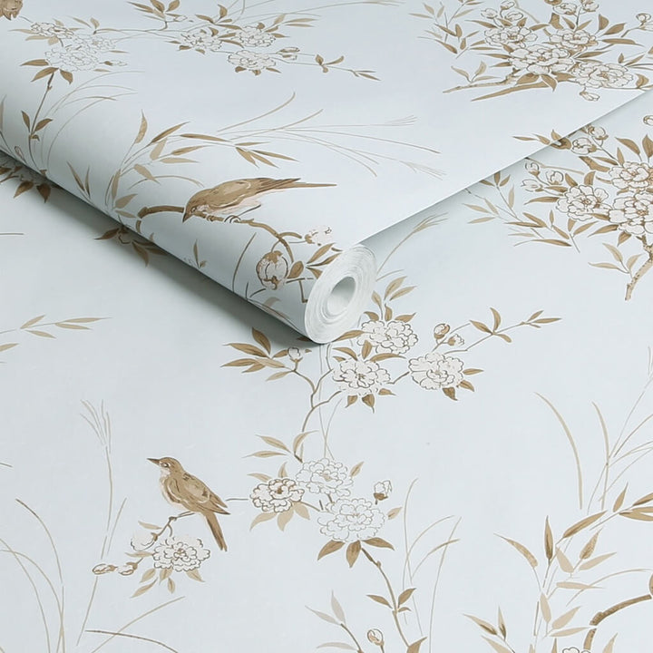 - Shabby Chic by Rachel Ashwell Bird Chinoiserie Blue Gold Wallpaper - 125121 - Decor Warehouse