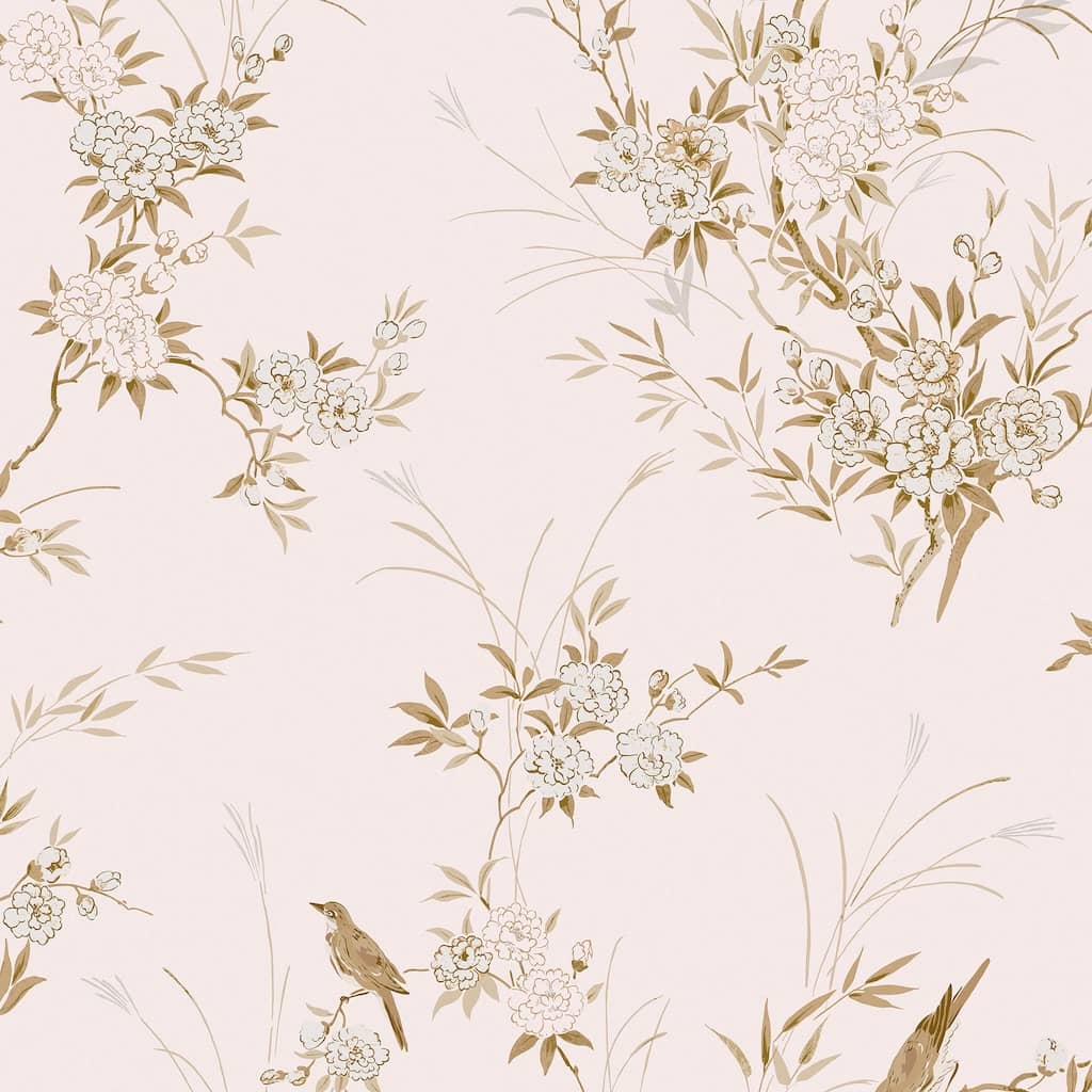 - Shabby Chic by Rachel Ashwell Bird Chinoiserie Pink Gold Wallpaper - 125122 - Decor Warehouse