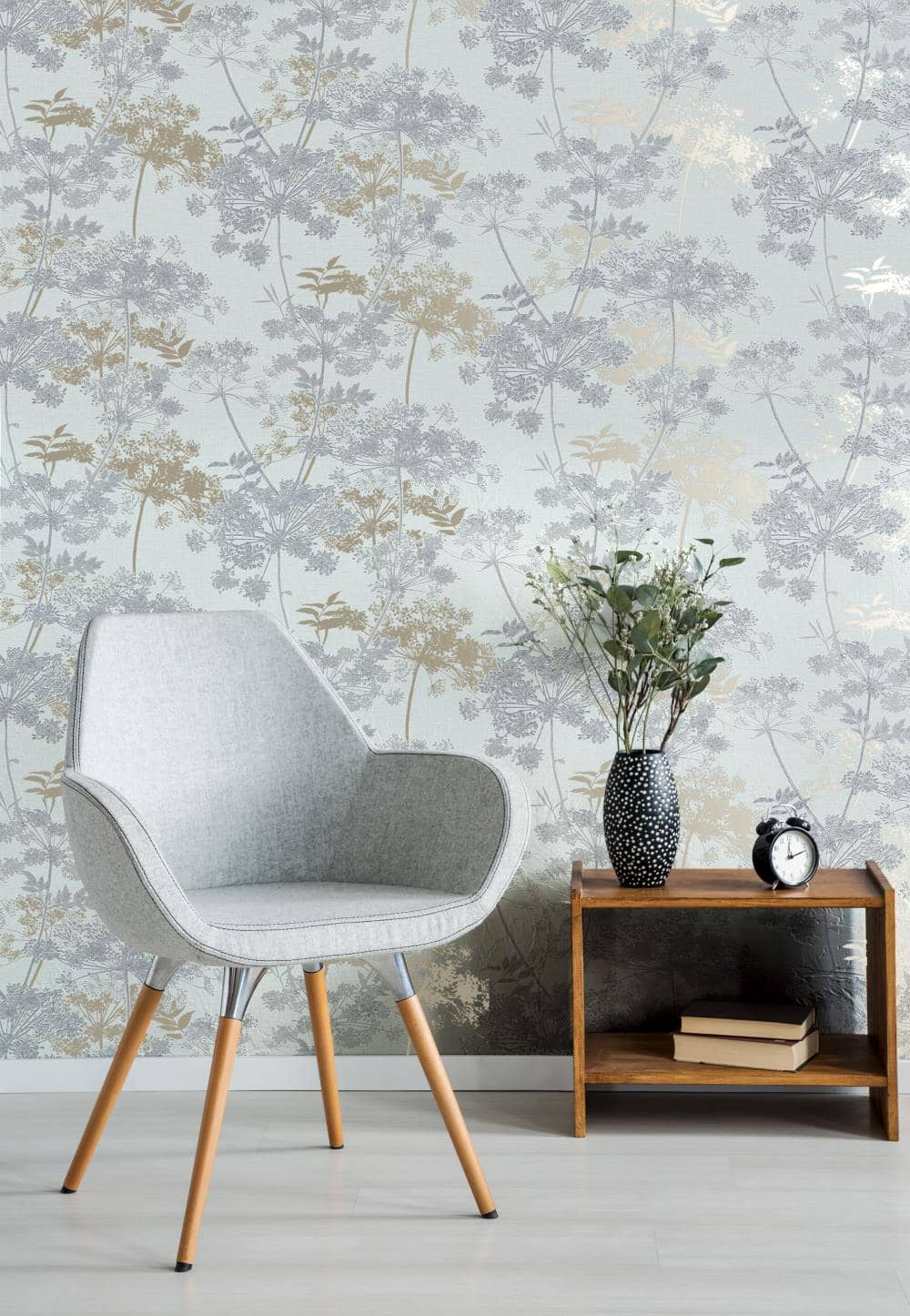 - Superfresco Meadow Grey and Gold Botanical Wallpaper - 128148 - Decor Warehouse