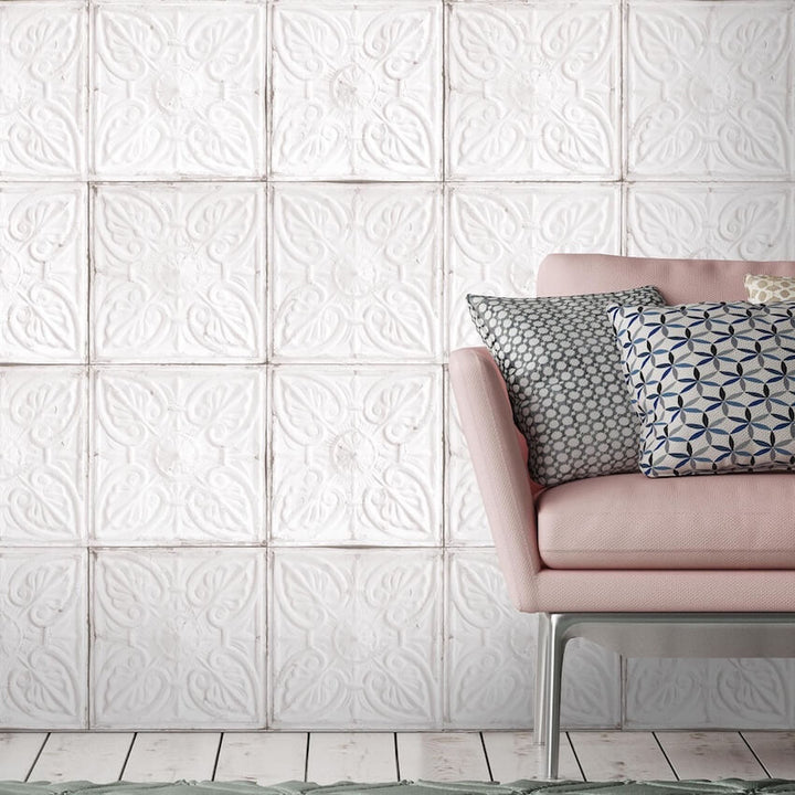 - Tin Tile White Wallpaper - WM - 009 - Decor Warehouse