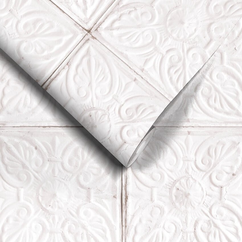 - Tin Tile White Wallpaper - WM - 009 - Decor Warehouse