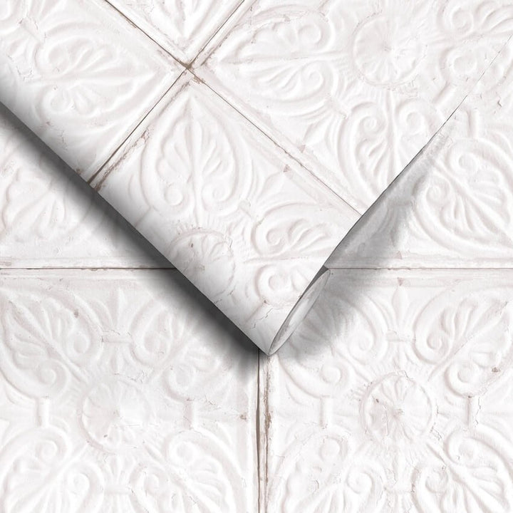 - Tin Tile White Wallpaper - WM - 009 - Decor Warehouse