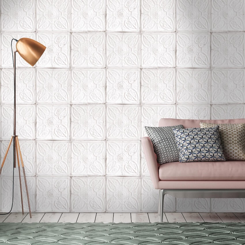 - Tin Tile White Wallpaper - WM - 009 - Decor Warehouse