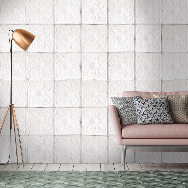 - Tin Tile White Wallpaper - WM - 009 - Decor Warehouse