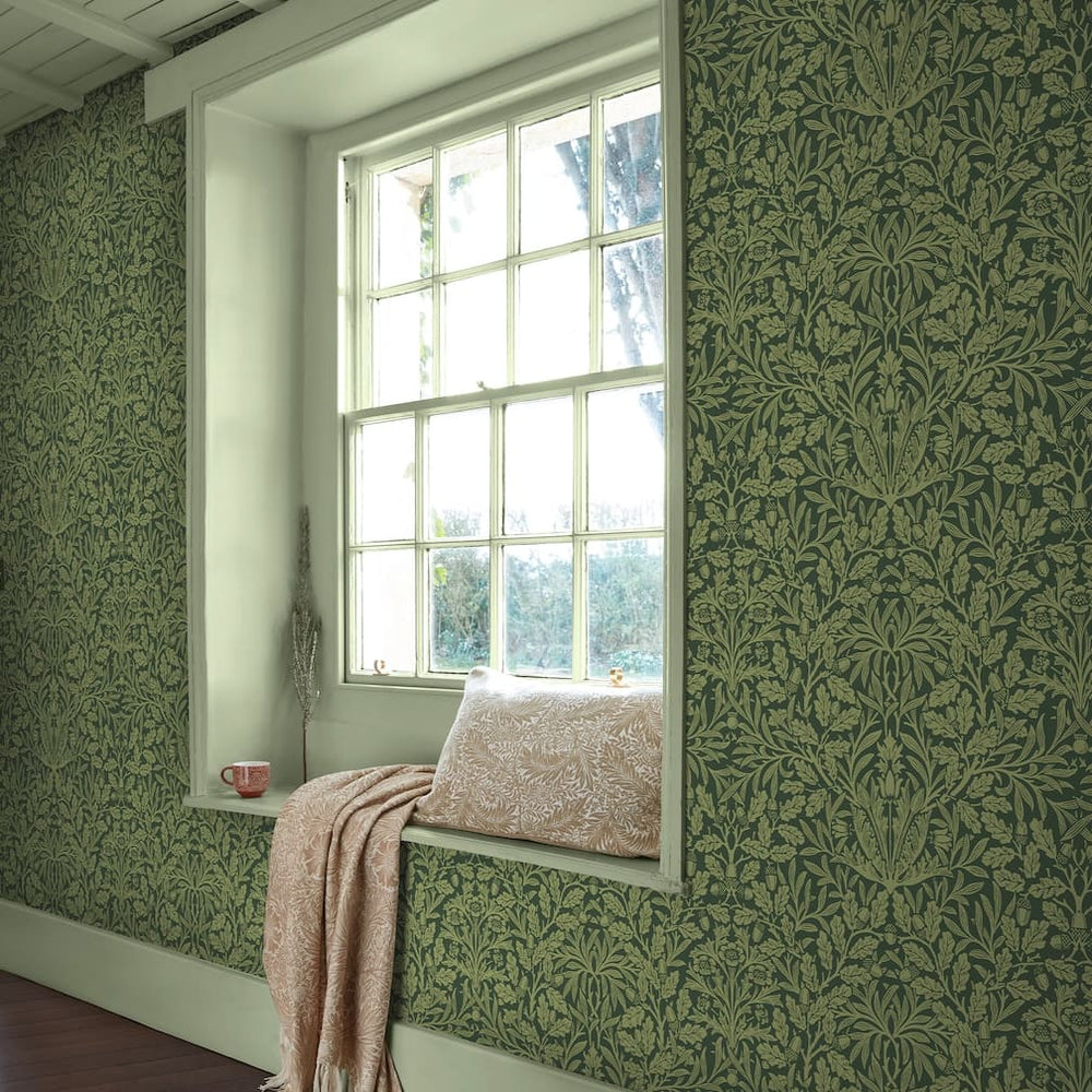 - William Morris Acorn Garden Green Wallpaper - 140490 - Decor Warehouse