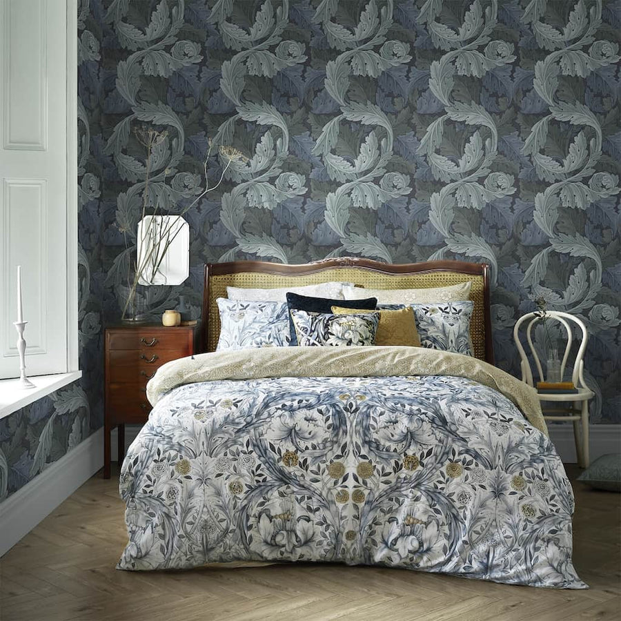 - William Morris At Home Acanthus Blue Wallpaper - 124225 - Decor Warehouse