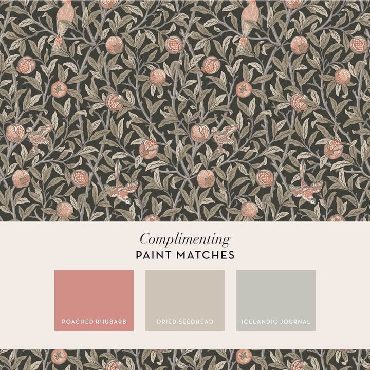 - William Morris At Home Bird & Pomegranate Charcoal Wallpaper - 124258 - Decor Warehouse