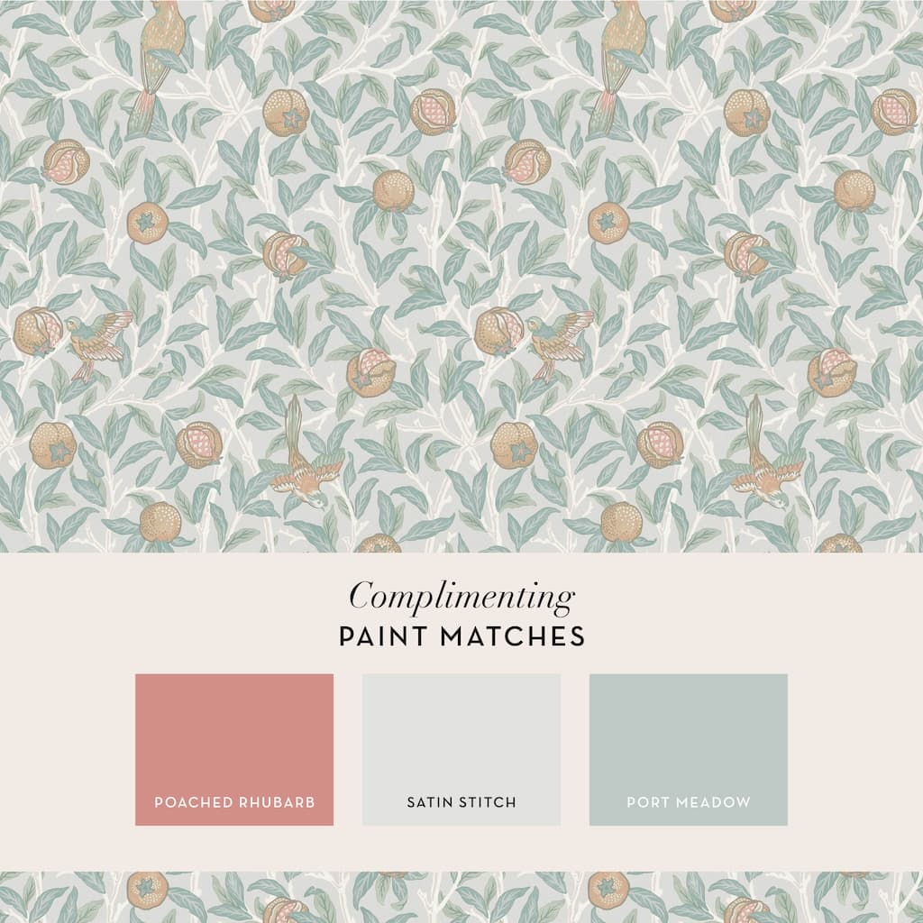 - William Morris At Home Bird & Pomegranate Duck Egg Wallpaper - 124261 - Decor Warehouse