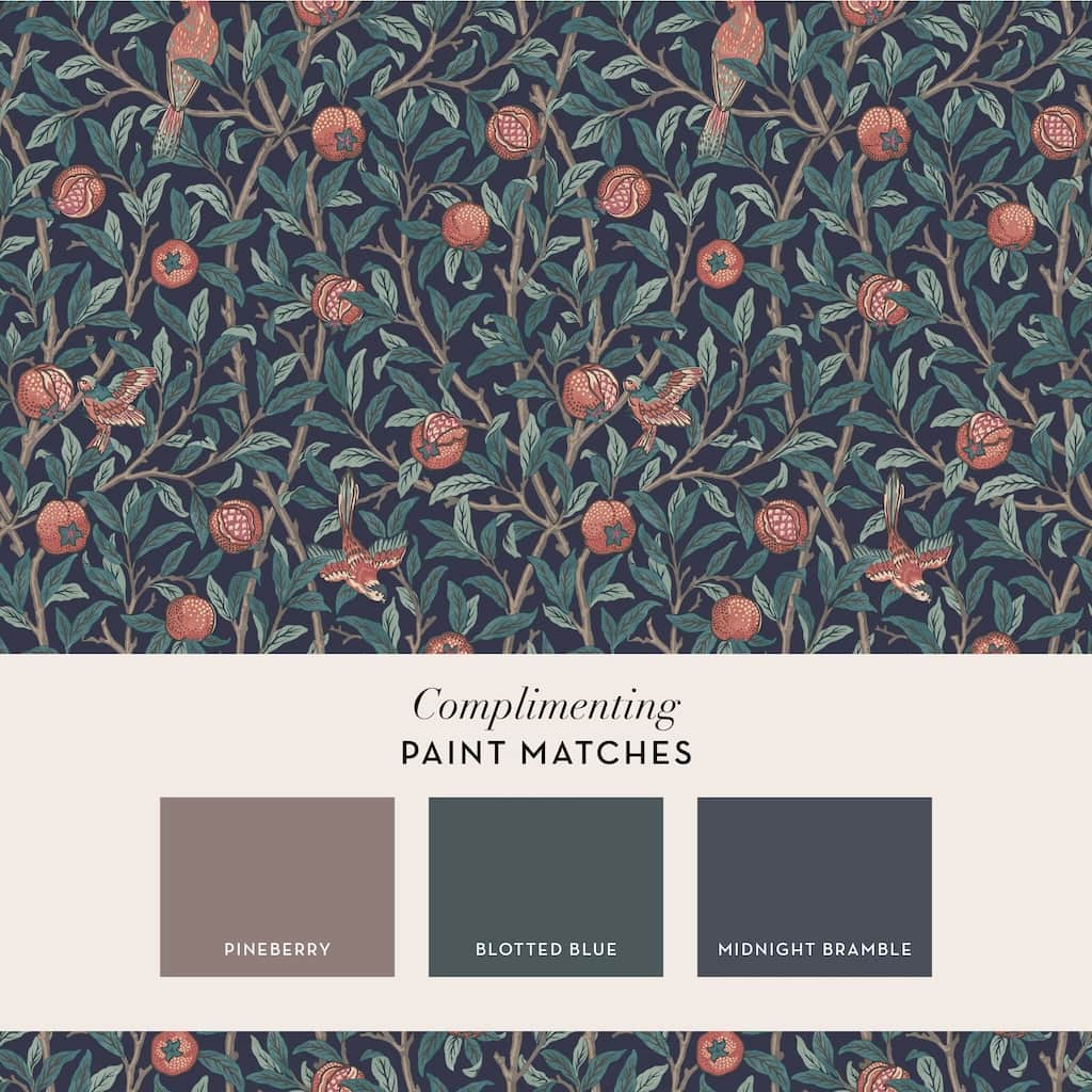 - William Morris At Home Bird & Pomegranate Navy Blue Wallpaper - 124259 - Decor Warehouse