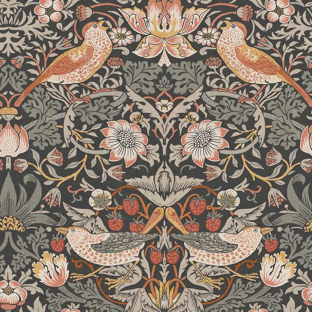 - William Morris At Home Strawberry Thief Charcoal Wallpaper - 124230 - Decor Warehouse