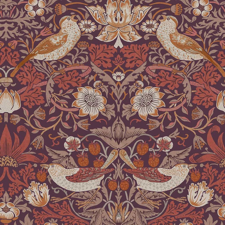 - William Morris At Home Strawberry Thief Plum Wallpaper - 124229 - Decor Warehouse
