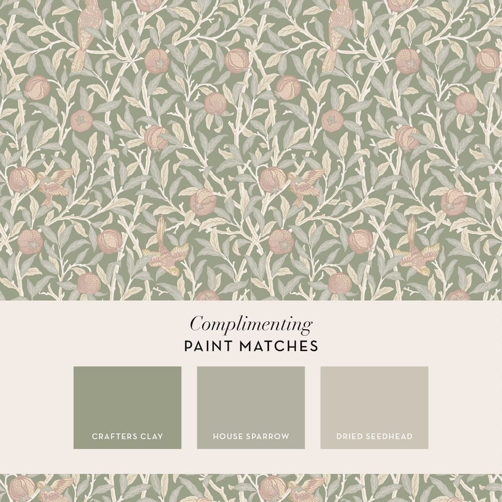 William Morris Bird & Pomegranate Rose Garden Wallpaper - 140502