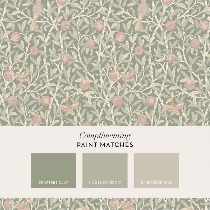 William Morris Bird & Pomegranate Rose Garden Wallpaper - 140502