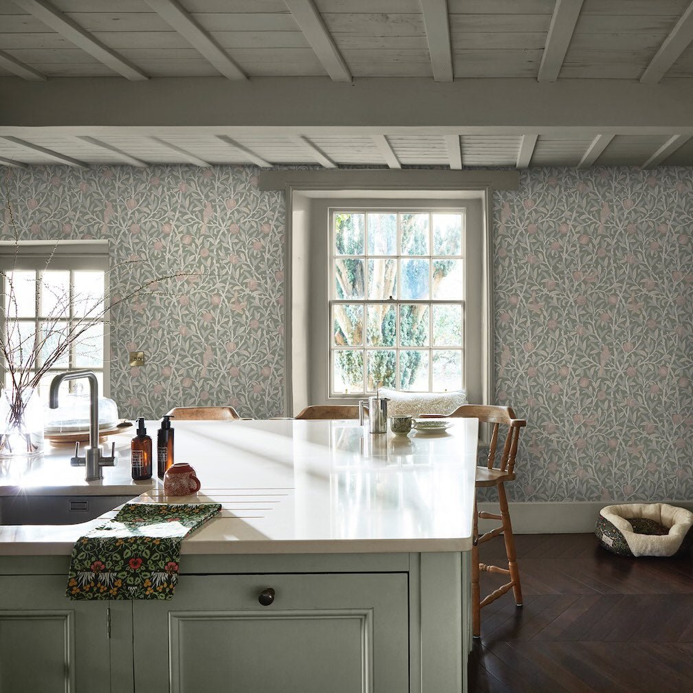 William Morris Bird & Pomegranate Rose Garden Wallpaper - 140502
