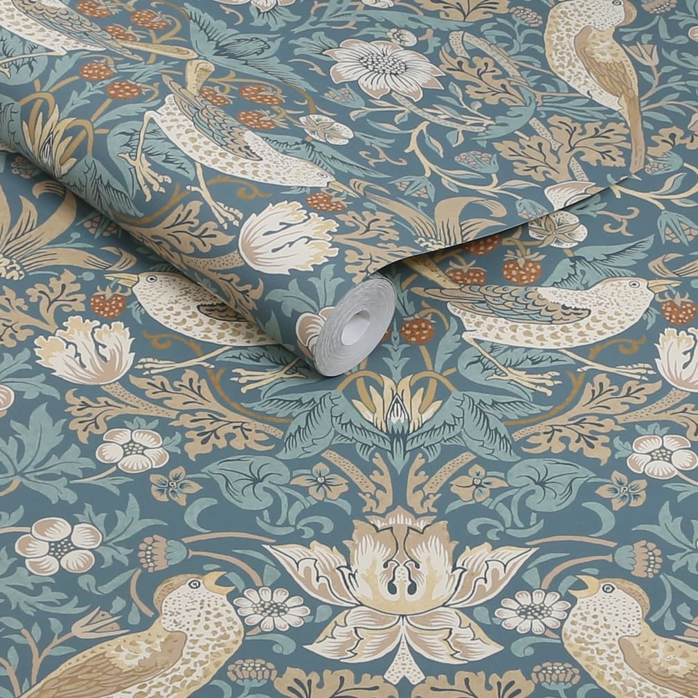 William Morris Strawberry Thief Washed Blue Wallpaper - 140503