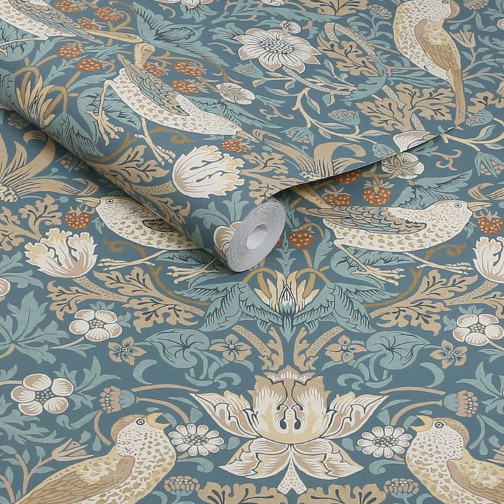 William Morris Strawberry Thief Washed Blue Wallpaper - 140503