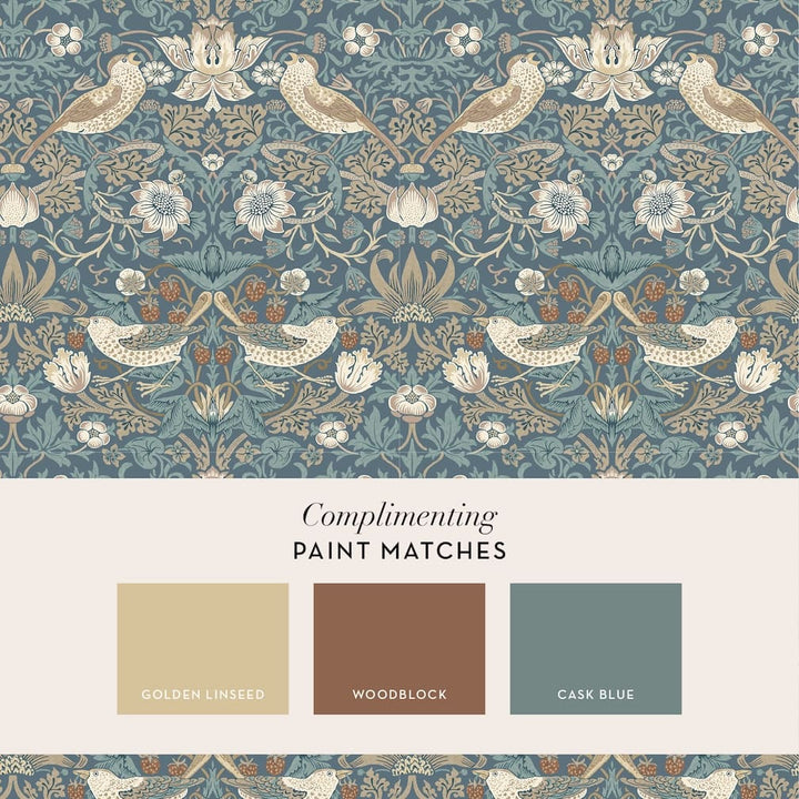 William Morris Strawberry Thief Washed Blue Wallpaper - 140503