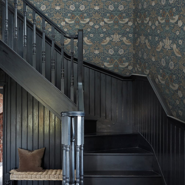 William Morris Strawberry Thief Washed Blue Wallpaper - 140503