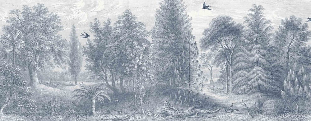 Woodchip & Magnolia Garden of Eden Border - Reservoir Blue - WM - 389 - 03