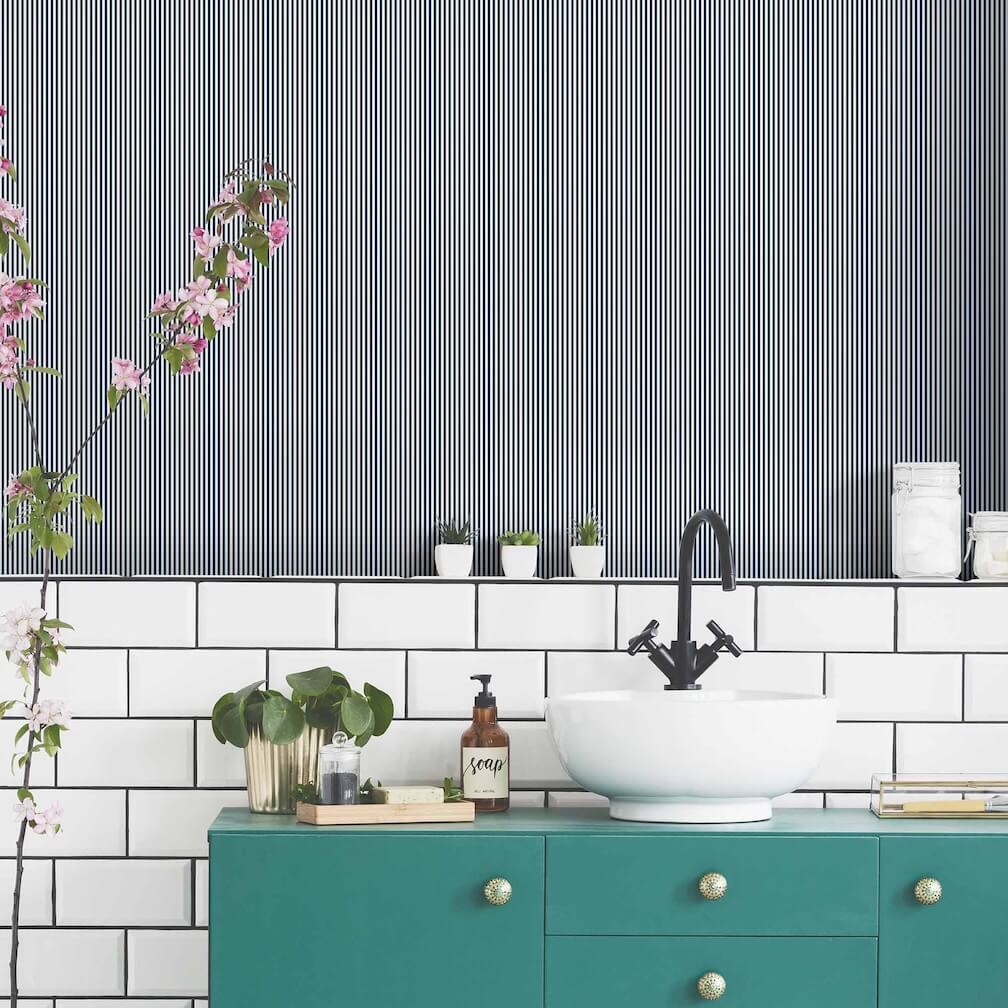 Woodchip & Magnolia Matchstick Stripe Navy/White Wallpaper - WM - 414 - 01
