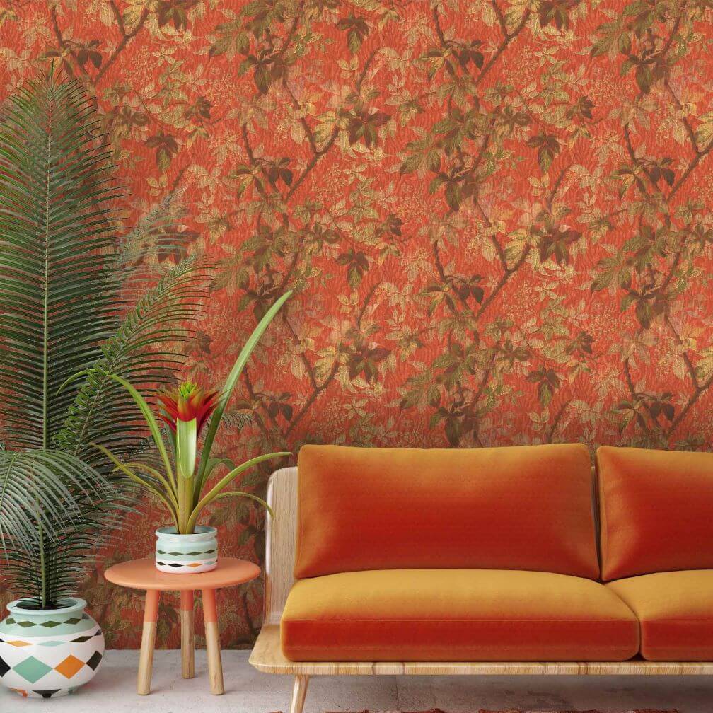 Woodchip & Magnolia Tropic Coral Red Wallpaper - WM-316-04