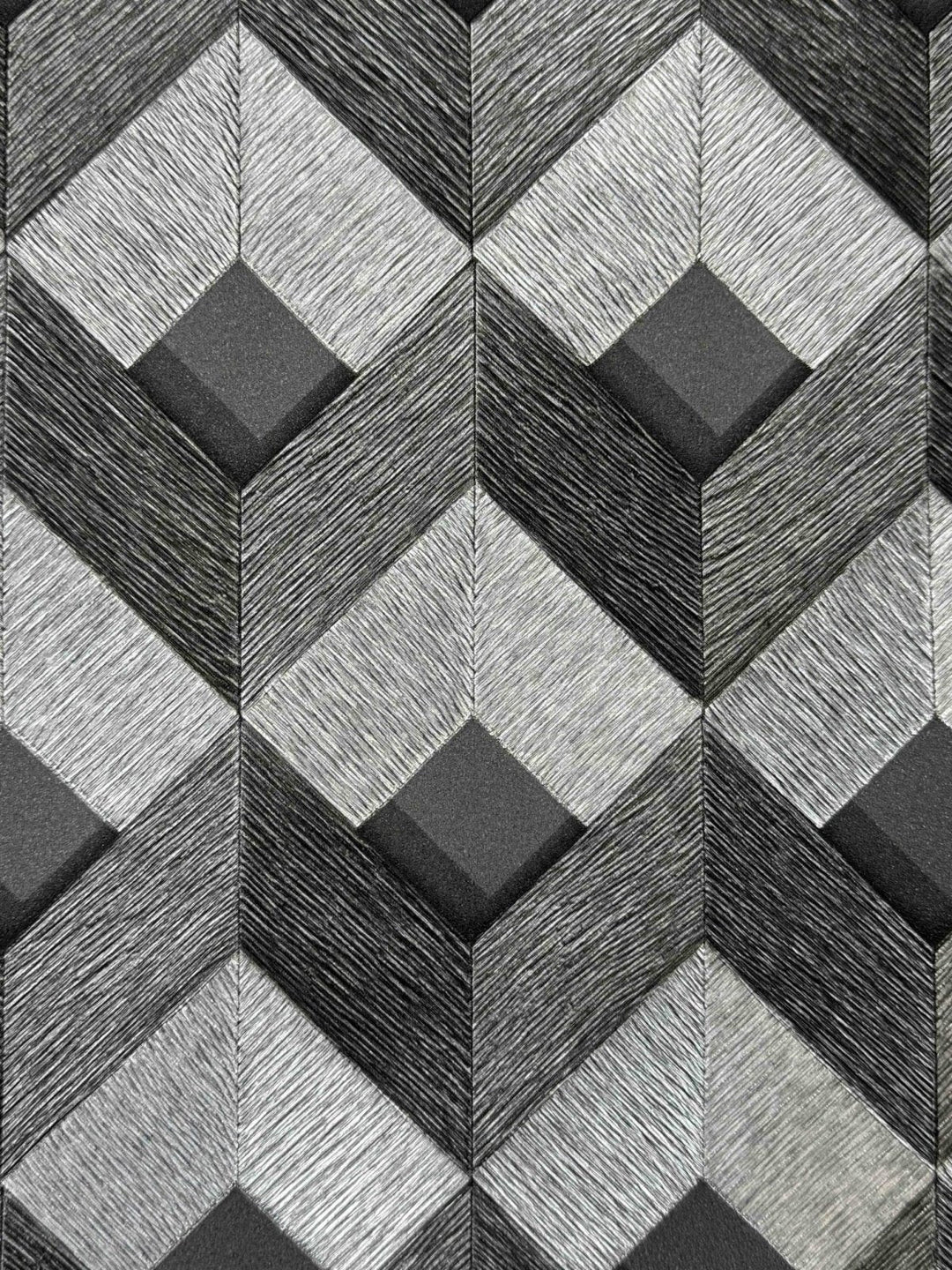 - 3D Stitched Cube Geo Black & Silver Wallpaper - DE120133 - Decor Warehouse