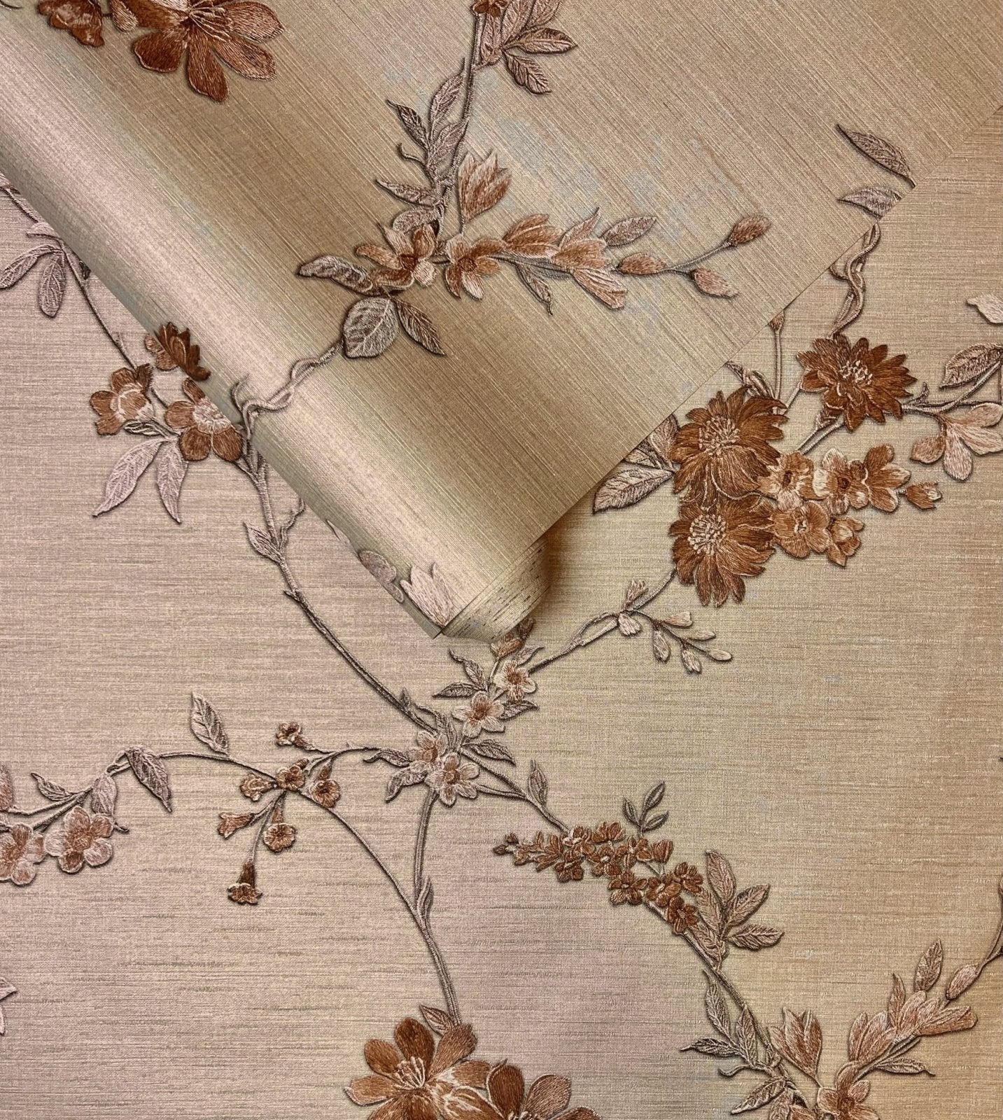 Brown Floral Vinyl Wallpaper - FT221217