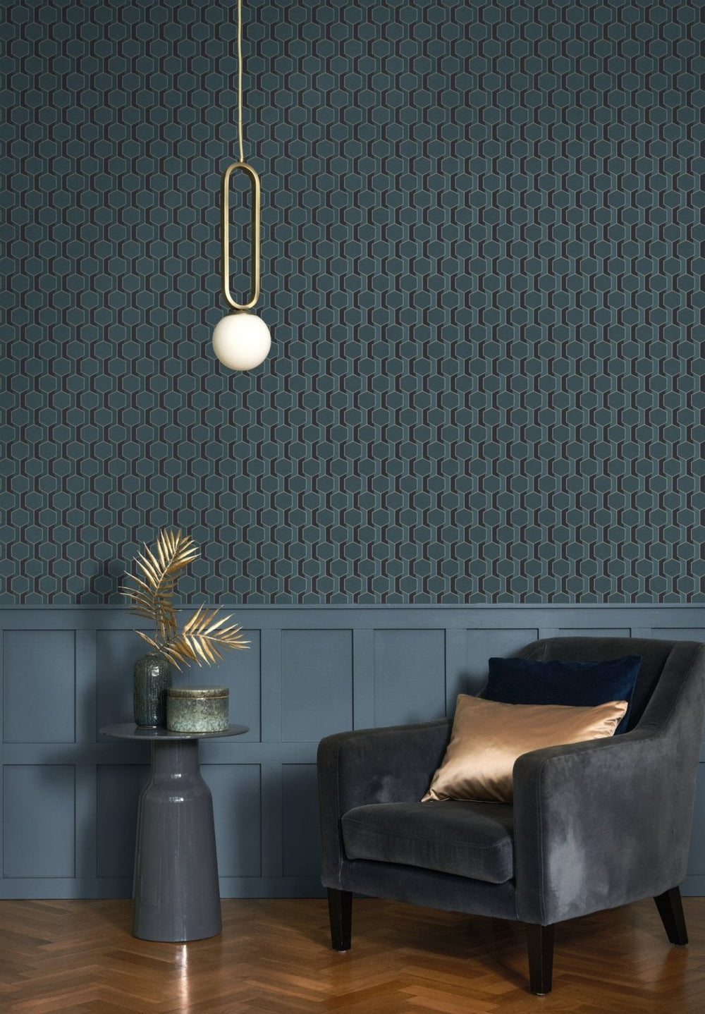 Casadeco Derby Hamilton - Bleu Paon Wallpaper - DERB89306914