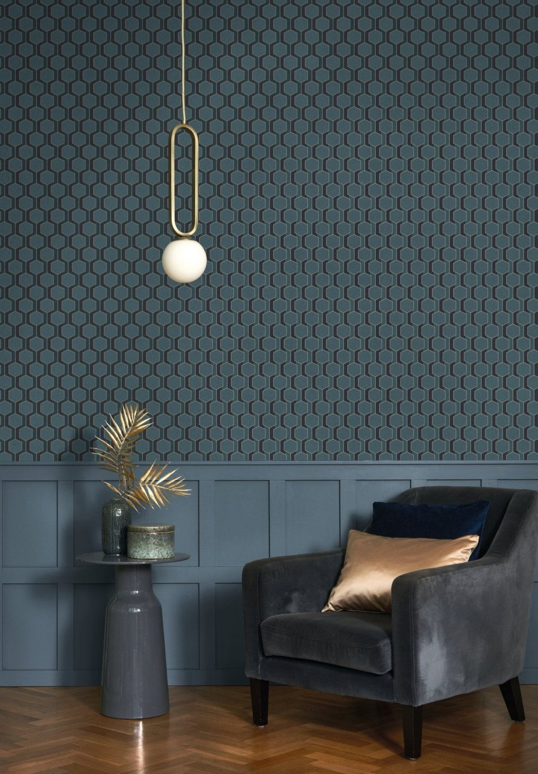 Casadeco Derby Hamilton - Bleu Paon Wallpaper - DERB89306914