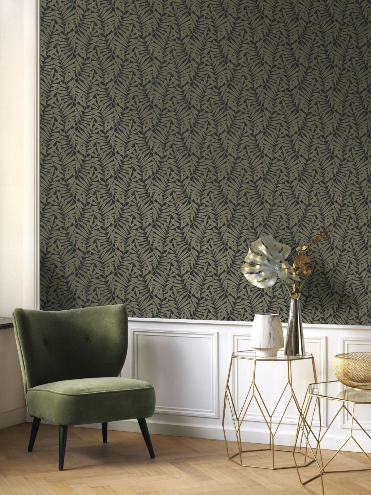 - Casadeco Derby Preston - Vert Kaki Wallpaper - DERB89317684 - Decor Warehouse