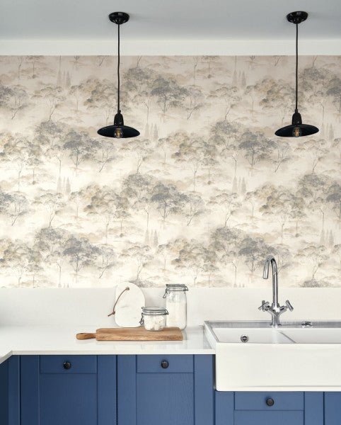 - Casadeco Riverside 4 Sila - Beige Mastic / Bleu Paon Wallpaper - RIVI89556174 - Decor Warehouse