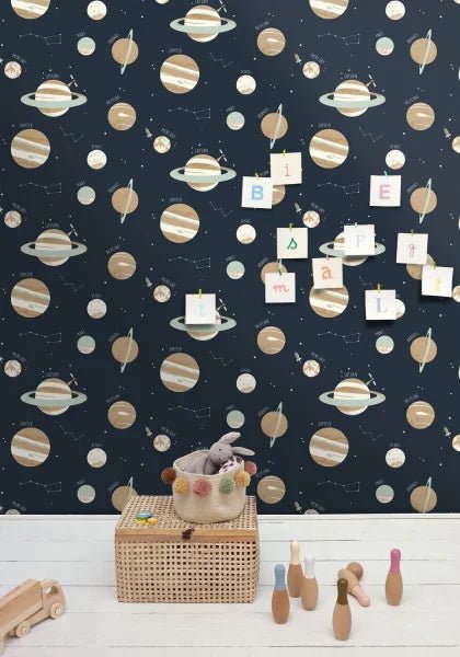- Caselio Our Planet Universe Midnight Blue & Beige Wallpaper - 101906906 - Decor Warehouse