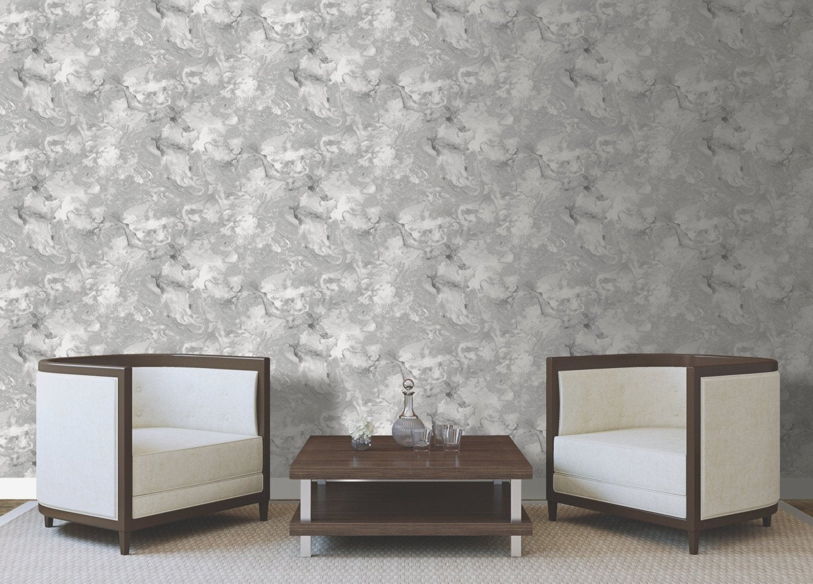 - Crystal - Liquid Marble Shimmer Silver Wallpaper - 6355 - Decor Warehouse