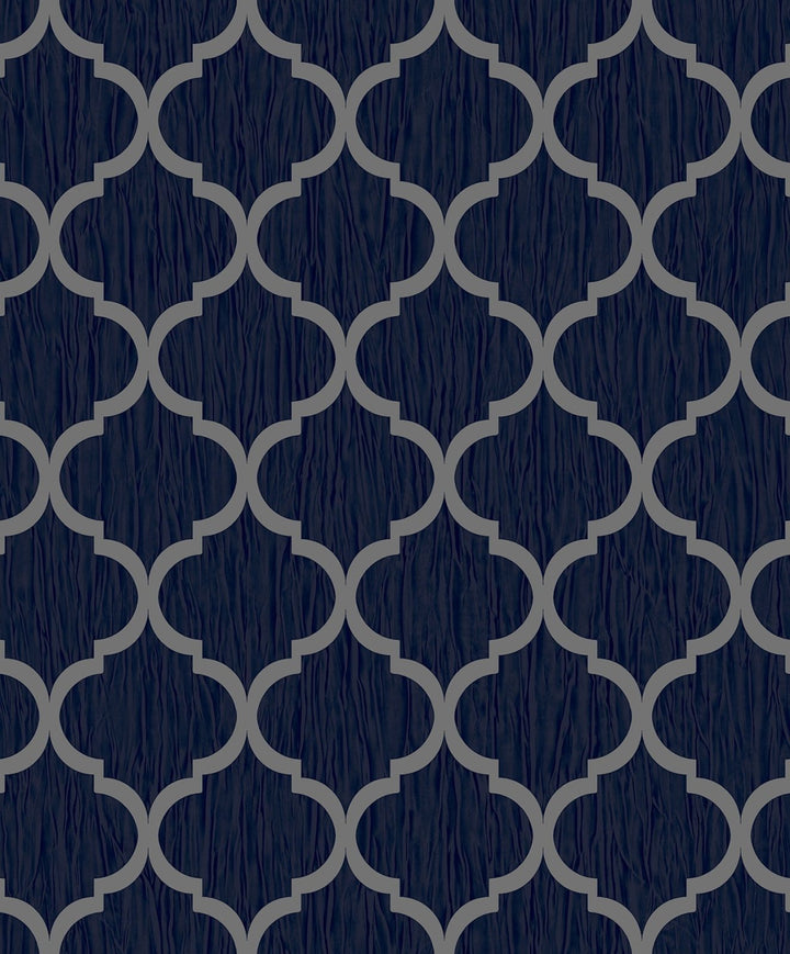 - Crystal Trellis Wallpaper - Blue / Silver - 8894 - Decor Warehouse