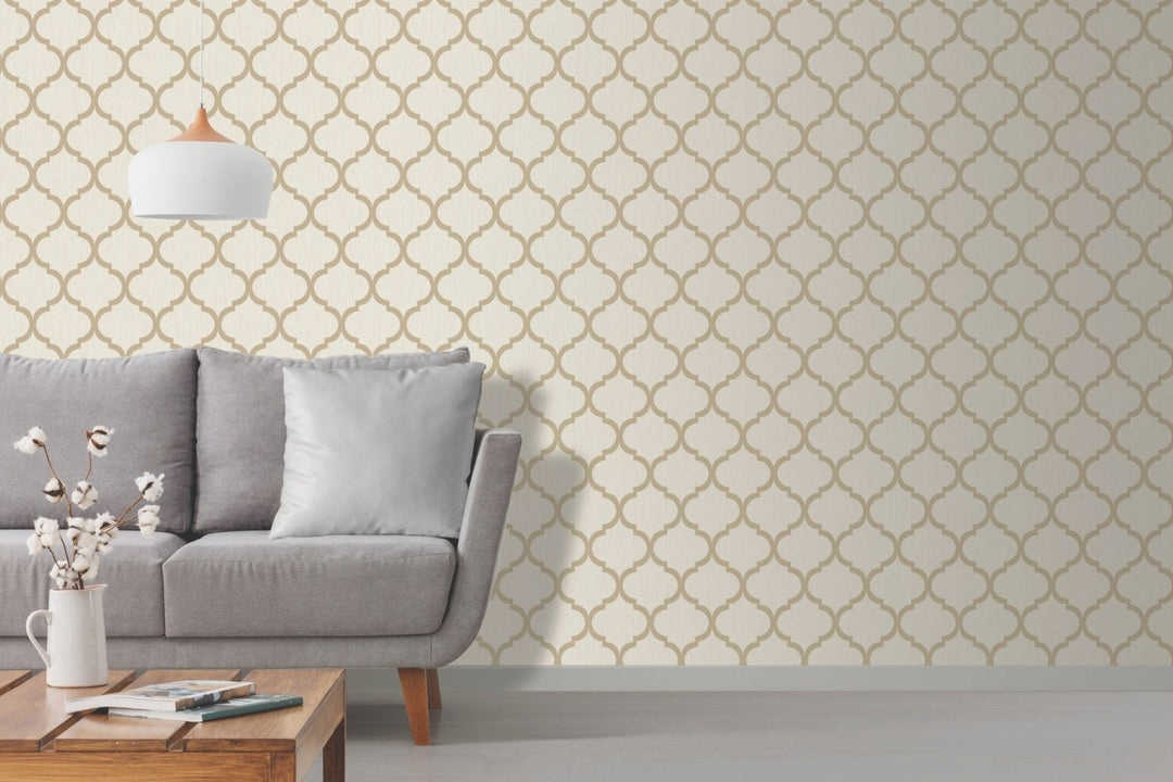 - Crystal Trellis Wallpaper - Ivory / Gold - 8898 - Decor Warehouse