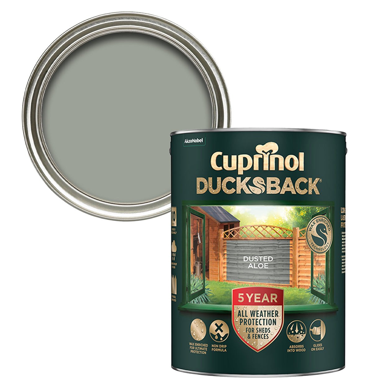 - Cuprinol Ducksback Fence & Shed Paint - Dusted Aloe 5L - 5701418 - Decor Warehouse