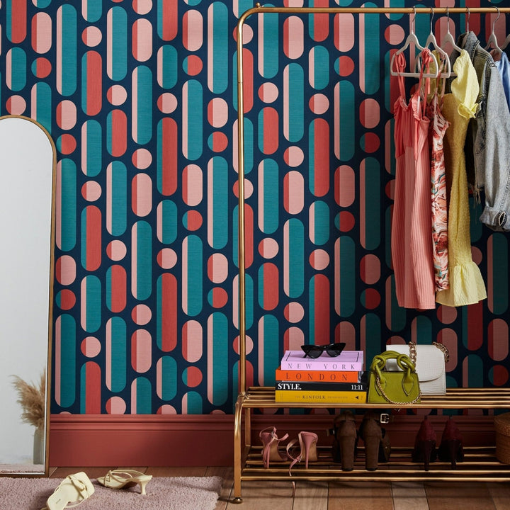 - Envy Morse Coral & Navy Wallpaper - 118611 - Decor Warehouse